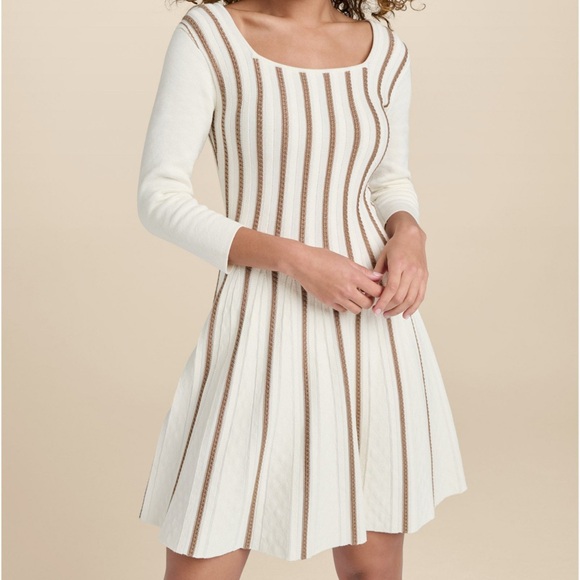A-Line Sweater Dress cream and tan vertical stripes - Picture 3 of 16